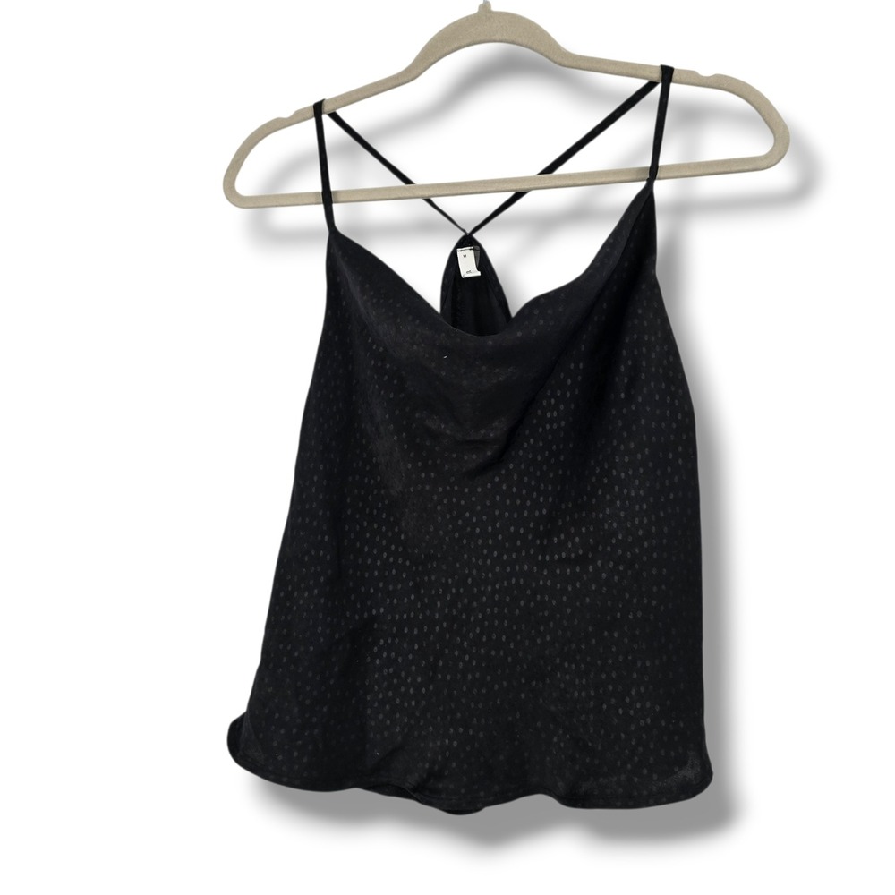 Glam Womens Black Polka Dot Jacquard Cowl Neck Cami Strappy Tank Top Medium
